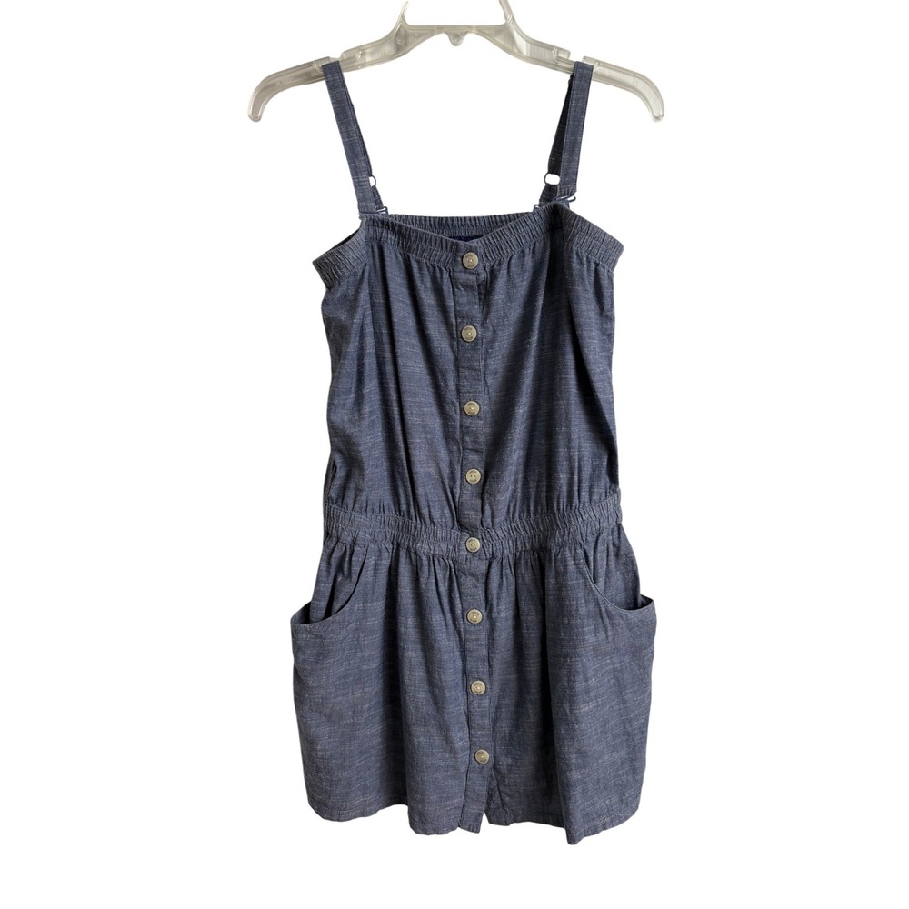 Aerie Blue Chambray Button Front Mini Dress Adjustable Straps Cottagecore Medium